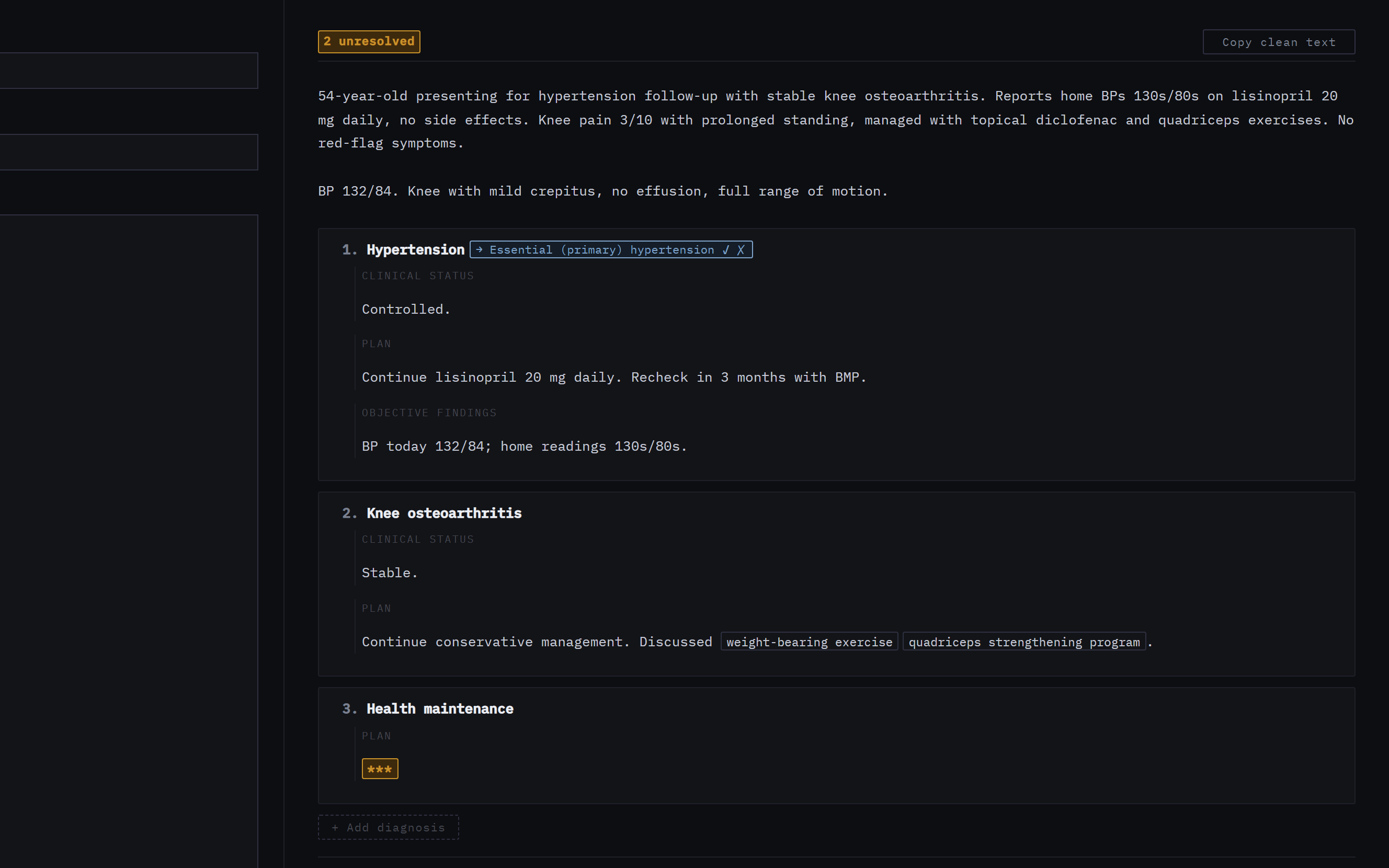 The NoteWright editing surface with unresolved placeholders highlighted for review
